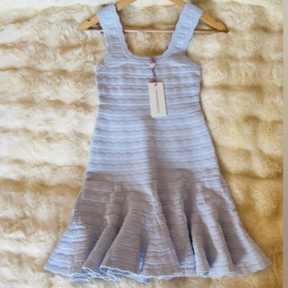LOVESHACKFANCY Maryanne Knit Mini Dress In MORNING SKY, NWT,never worn, no flaws - Picture 1 of 9